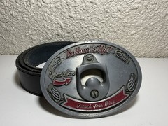 VTG Bottoms Up! Quench Your Thirst Open Here Belt Buckle Bottle Opener 48” Belt