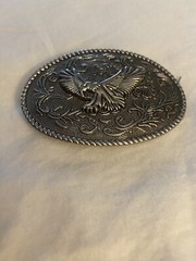 VTG Bald Eagle Soaring Ornate Oval Belt Buckle Majestic Wings Flying Patriotic
