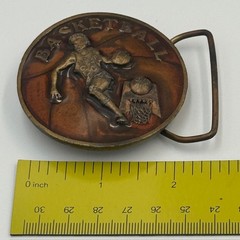 Vintage Basketball Player 3D Relief Round Belt Buckle Bronze Tone Retro Sports