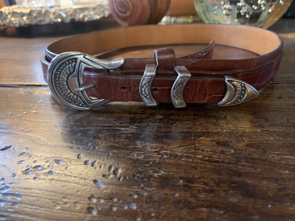 Carlos Ramos , Navajo James Reid style Sterling Silver Belt Buckle 27-29🐊✅
