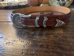 Carlos Ramos , Navajo James Reid style Sterling Silver Belt Buckle 27-29🐊✅