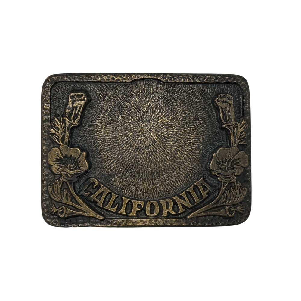 MAFCO California Poppy Belt Buckle Brass Heritage Western Rodeo Trucker Vintage