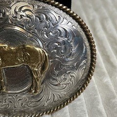Vintage Montana Silversmiths Sterling Silver Plate ￼ Western Horse Belt Buckle