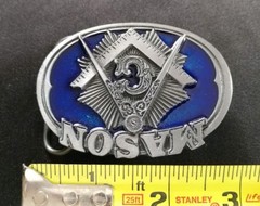 MASON MASONIC SQUARE COMPASS BLUE LODGE G BELT BUCKLE MADE IN USA C&J INC 1985