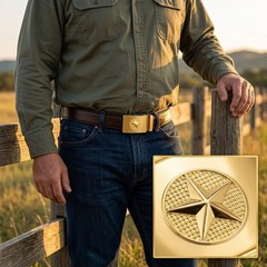 Men&rsquo;s Full-Grain Leather Ratchet Belt Brown with Military Star 28&Prime;–44&Prime;,