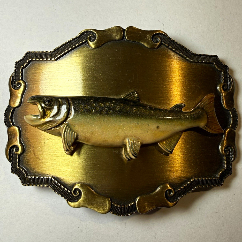 Rain-tree Vintage Fish Western Belt Buckle Gold Tone Metal 1977/1978