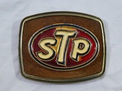 STP Motor Oil Company Belt Buckle 1979 Raintree Enamel Metal Men&rsquo;s Advertisment