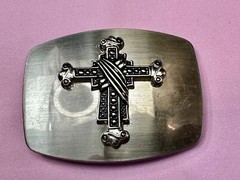 Gothic Medieval Style Ornate Cross Raised On Silver Color Belt Buckle