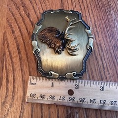 Raintree Belt Buckle Mens Gold Vintage 1977 1978 Elk Deer Moose 3D Relief Rustic