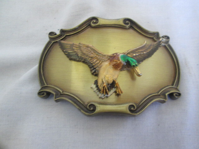 Vintage 1978 Raintree Belt Buckle 3D Mallard Duck Enamel Brass Finish NEW