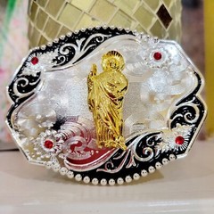 Saint jude San Judas Western belt Buckle Gold Silver Heavy gold silver Red Stone
