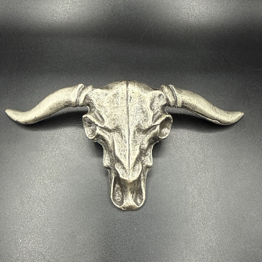 Texas Longhorn Steer Cow Skull Vintage Western Belt Buckle 6” Made In ITALY