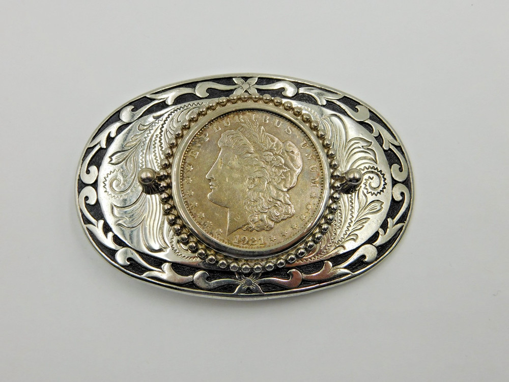 SOUTHWESTERN 1921 MORGAN SILVER DOLLAR BELT BUCKLE / GREAT FATHER&rsquo;S DAY GIFT!