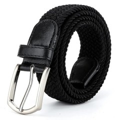 Elastic Braided Canvas Belt Men Women White Black Pin Buckle Daily Belts