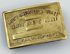 Vtg Belt Buckle American Bowling Congress Solid Brass Gold Tone Award Membership