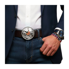 Men Women Silver Metal Buckle Spinning USA Flag United States America Hip Hop