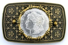 1921 Morgan Real Silver Dollar Antique Gold Color Belt Buckle EBS6514
