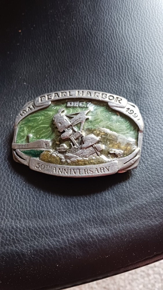 1989 Siskiyou USS Arizona 50th Anniversary Pearl Harbor Buckle WW2 Rare Green