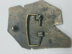 Vintage Von Zipper Belt Buckle VZ 3D Brass and Red Enamel EUC