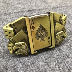 Antique Brushed Eagle Poker Belt Buckle with Lighter, Stock in US