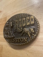 Hesston Rodeo Vintage Belt Buckle Solid Metal Western Collector SOLID METAL 1978