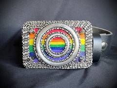 “Armor of Color” Pride Belt Buckle OOAK Rainbow Wood Inlay – Darren McNeese