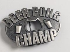Beer Pong Champ Belt Buckle with Built-in Bottle Opener – Kalan – Pewter Tone