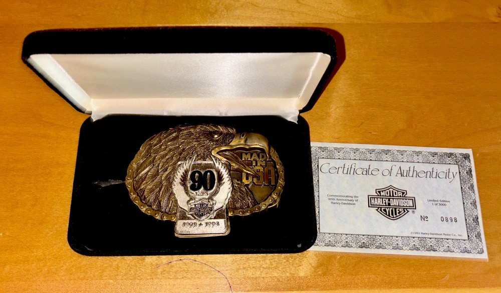 Vintage Harley Davidson 90Th Anniversary Brass Belt Buckle #898 1992