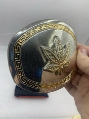 Marijuana Leaf Belt Buckle Pot Silver/ Gold Tone Oversized (Heavily Scratched)B1