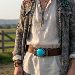 Men Women Western Fashion Belt Buckle Silver Metal Turquoise Blue Bead Cowboys