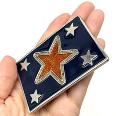 Vintage 90s Y2K Red Blue Glitter Star Stainless Steel Belt Buckle Fits – 1.5&Prime;