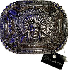 AndWest Western Style Belt Buckle Native American Design Silver Gold Finish NEW