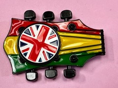 Electric Guitar Tuning Keys Shaped Belt Buckle W/ Uk Flag Union Jack Spinner