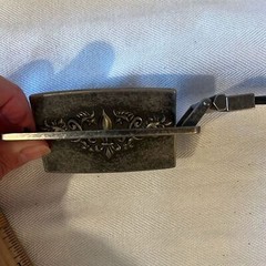 Fleur de Lis reversible pewter type belt buckle. Monogram M on the reverse side