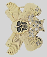 Skull Belt Buckles Gold Metal Vintage Halloween Party Music Guitars Rhinestones