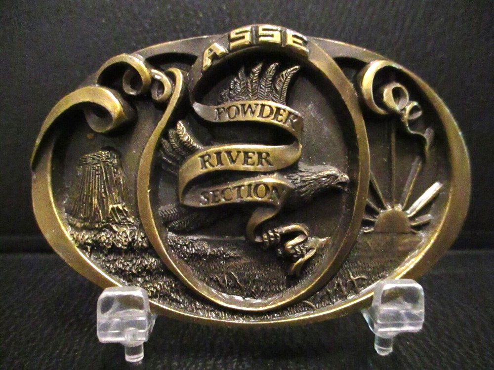 Vintage ASSE Powder River Section Wyoming Montana Brass Belt Buckle Eagle Wheat