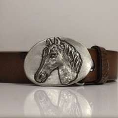 Horse Head Belt Buckle With Detailed Design In Antique Silver Finish