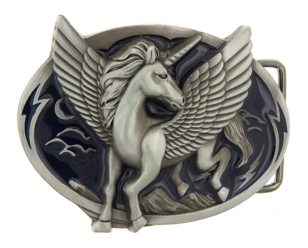 Unicorn Horse Blue Enamel Metal Belt Buckle