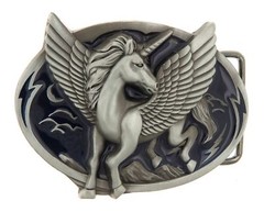 Unicorn Horse Blue Enamel Metal Belt Buckle