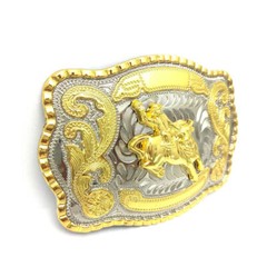 2PC WESTERN SHINE BELT BUCKLE MEN BULL RIDE RODEO ANIMAL HUGE RODEO BIG COWBOY