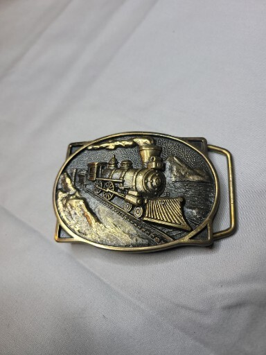 Steam Train Locomotive vintage western belt buckle brass 1978 BTS