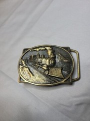 Steam Train Locomotive vintage western belt buckle brass 1978 BTS
