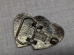 vintage DOUBLE HEARTS belt buckle USA made WESTERN engraved FLORAL golden silver