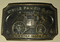 Vintage 1973 Brass Wells Fargo & Co. Belt Buckle W F 295 3.5&Prime; x 2.5&Prime;