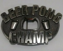 Beer Pong Champ Belt Buckle Bottle Opener Heavy Silvertone Metal Cup Ball Design