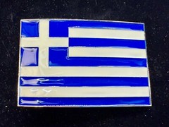 Greece Country in the Balkans Flag White Blue Enameled Patriotic Belt Buckle