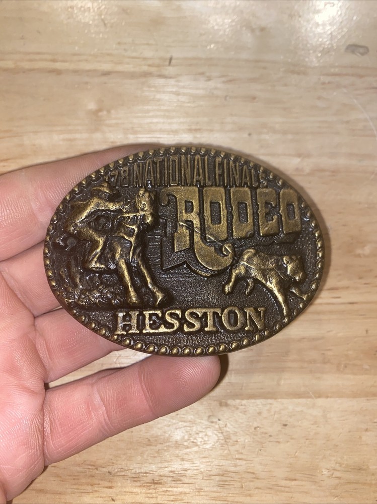 Hesston Rodeo Vintage Belt Buckle Solid Metal Western Collector SOLID METAL 1978