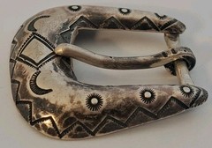 Native American OLD PAWN Navajo Sterling Silver Hand Stamped Belt Buckle OLD