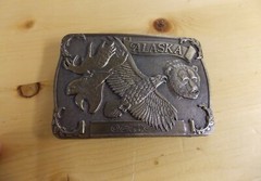 Vintage A.C.E Alaska Collectors Series Belt Buckle Bronze Tone Moose Eagle Bear