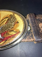 Vintage Belt Buckle Eagle Feathers Gold Resin with belt size 32